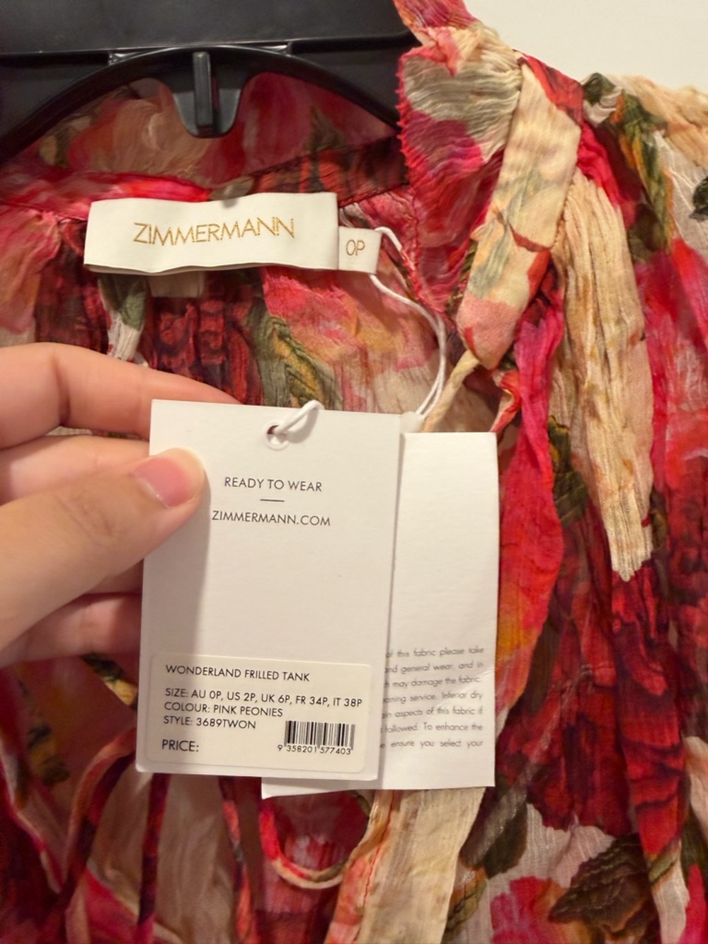 NWT AU0P 100%Silk Zimmermann Wonderland Frilled Tank - Picture 5 of 10